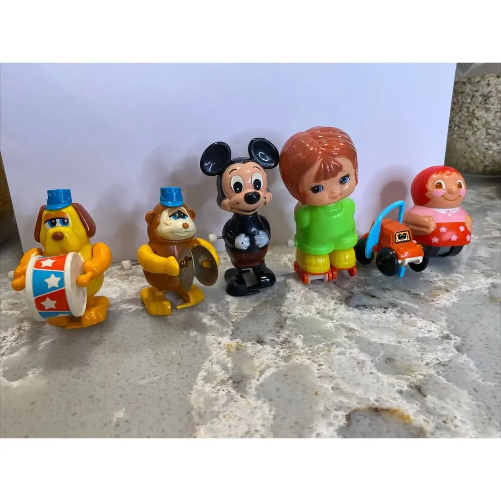 VINTAGE TOMY Wind-Up Plastic Toys Mickey Mouse 1977 78 79 Skating Girl Truck